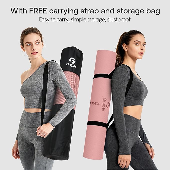 Yoga Mat Non Slip TPE Extra Wide Yoga Mat with Alignment Mark, 72"L x 32"W x 0.32"/0.24"Th (183cm x 80cm x 8mm/6mm), Anti-Tear Exercise Mat with Carrying Strap and Bag, Workout Mats for Yoga, Pilates - Bloomnest
