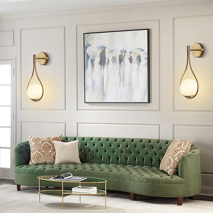 KCO Wall Sconce Mid-Century Drop Design Wall Mounted Light Brushed Brass Wall Lamps, Wall Mount Light Fixture for Bedside Living Room (2 Pack) - Bloomnest