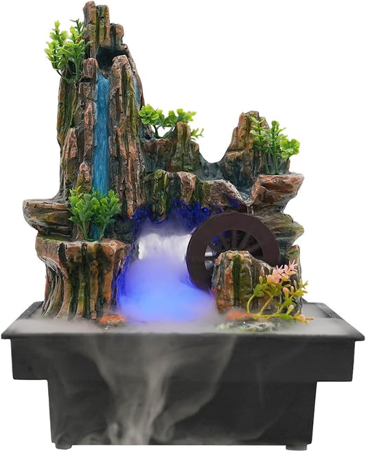 Indoor Fountain Rockery Tabletop Fountain with an Atomizer Elaxation Water Feature Meditation Desktop Fountains for Home Office Decor or Gift 7.9''L x 7''W x 10.6''H with LED Light