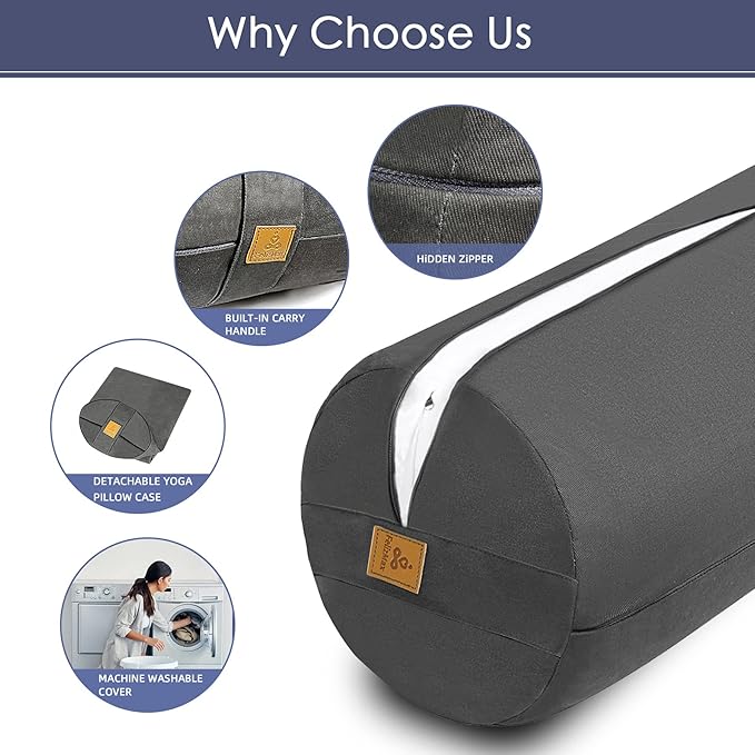 Organic Buckwheat Bolster(24X9 in) Yoga Bolster Supportive Yoga Cushion for Restorative Yoga Accessories Meditation Pillow Reading Pillow Floor Pillow Large Round Cylinder - Bloomnest