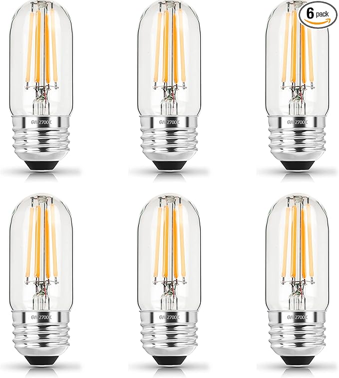 3.2 Inch 2700K Soft White E26 LED Bulb 60 Watt Equal, AC 120V 600LM Edison Bulbs Dimmable, 6W T10 T30 Tubular Filament Light Bulbs Clear Glass for Fan Pendant Wall Light, UL Listed-6 Pack - Bloomnest
