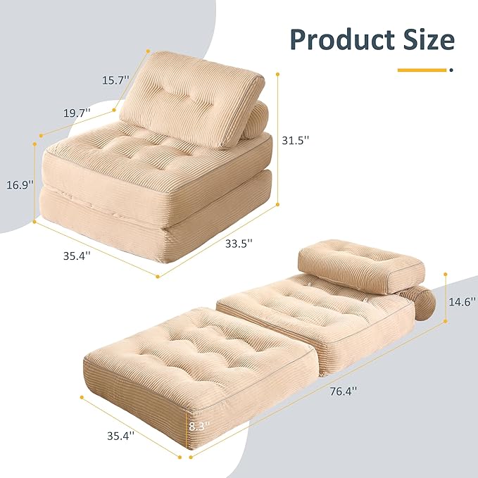 35.4x33.5 Inch Floor Pillow, Large Round Floor Cushion with Removable Washable Cover - Ultra Soft Plush Filling for Adults, Kids, Lounge, Bedroom, Reading Nook, Meditation, Corduroy, Camel