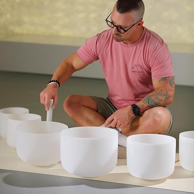 TOPFUND 6-10" Chakra Set of 7 Crystal Singing Bowls with Carrying Cases and Singing Bowl Mallets