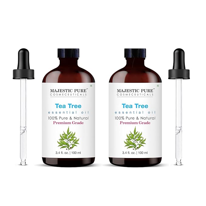 Majestic Pure Tea Tree Essential Oil with Glass Dropper - 3.4 Fl Oz Pack of 2-100% Pure and Natural Tea Tree Oil - Premium Grade Essential Oils for Diffuser, Aromatherapy, Soap and Candle Making - Bloomnest