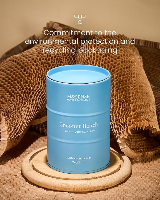 M&SENSE Coconut Beach Scented Candles Beach Soy Candle, Summer Candle for Stress Relief Meditation Relaxing, Housewarming Gifts for Women Men, 11.3oz 70 Hour Long Burning - Bloomnest