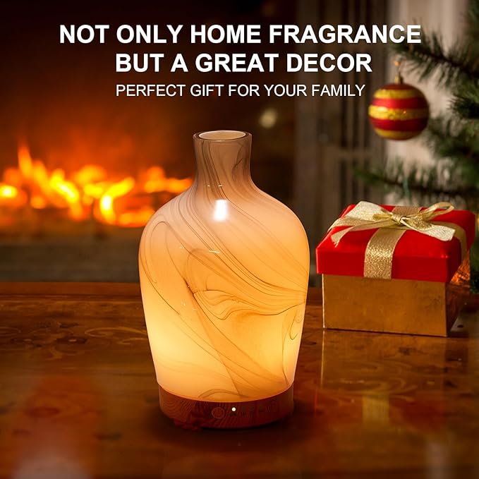 Classical Vase Art Glass Aromatherapy Diffuser 160ml ultrasonic Cool Mist Scent Aroma Essential Oil Diffu er Humidifier with Intermittent Mist & LED 7 Colorful Changing Night Light for Bedroom - Bloomnest