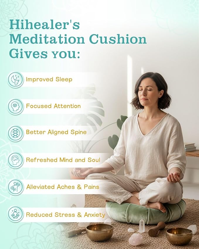 Premium Meditation Cushion - Comfortable Floor Pillow for Adult Traditional Crescent Meditation Pillow Yoga Buckwheat Bolster (Green) - Bloomnest