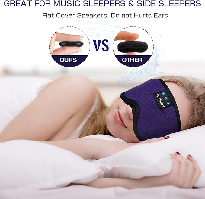 LC-dolida Sleep Headphones, Sleep Mask Bluetooth Wireless Music Eye Mask, Sleeping Headphones for Side Sleepers Sleep Mask with Bluetooth Headphones Ultra-Thin Stereo Speakers Perfect for Sleeping - Bloomnest