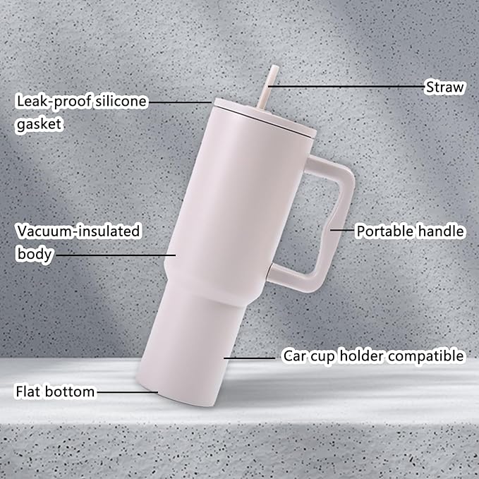 40 oz Tumbler with Handle, 304 Stainless Steel Leak Proof Cup, Thermal Cups for Hot and Cold Drinks, Tumblers with Lids and Straws - Bloomnest