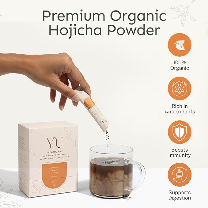 Yu Tea Organic Hojicha Green Tea Powder, 75 Servings | Rich in Antioxidants & EGCG | Pure Japanese Roasted Green Tea | Low Caffeine & Unsweetened Matcha Alternative | Resealable Pouch, 2.65 oz - Bloomnest