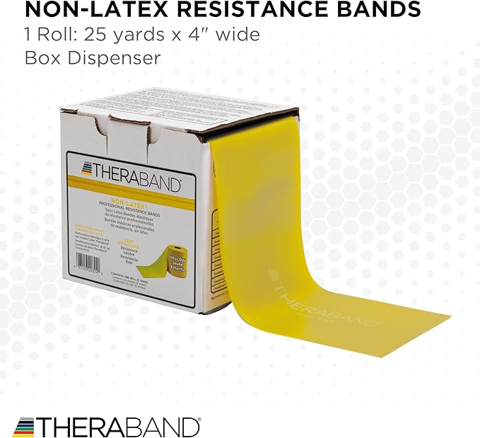 THERABAND Resistance Band 25 Yard Roll, Non-Latex Professional Elastic Stretch Bands for Upper & Lower Body Exercise Workouts, Physical Therapy, Lower Pilates, Flexibility, & Rehab, Dispenser Box - Bloomnest