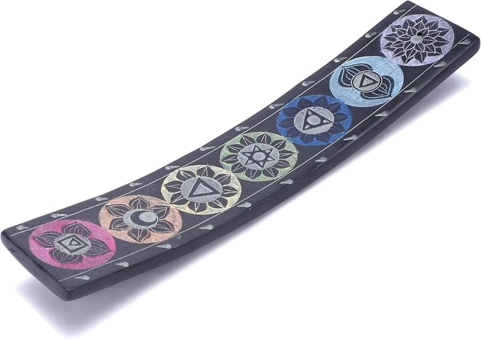 Ajuny Soapstone Incense Holder for Sticks Incense Cone Burner with Ash Catcher 7 Chakra Tray Strip Heat Resistant Yoga Meditation Spiritual Home Office Spa Hotel Fragrance Gift (Black,10 x 2 Inch) - Bloomnest