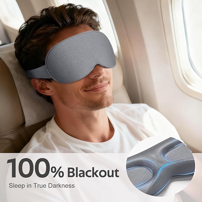 Sleep Mask for Men Women - 100% Blackout Eye Masks for Sleep - 3D Soft Sleeping Mask for Side Sleepers - Zero Pressure Lash Extensions Eye Cover Shade for Airplane Travel Essentials, Grey - Bloomnest