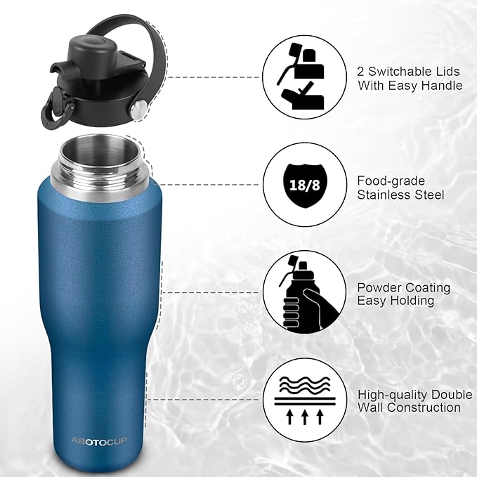 32oz Water Bottle Insulated with Powder Coated, Fit in Any Car Cup Holder, Water Bottles with Straw and Spout Lids, Stainless Steel Insulated Double Wall Leak-proof BPA Free to Keep Cold&Hot - Bloomnest