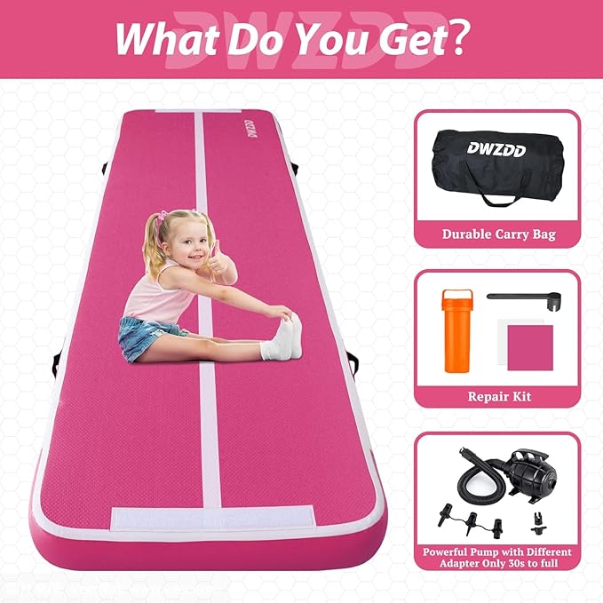 Dwzdd Gymnastics Air Mat 10ft/13ft/16ft/20ft Tumbling Mat Inflatable Gymnastics Tumble Track for Home/Gym/Training/Cheerleading/Water with Electric Pump - Bloomnest