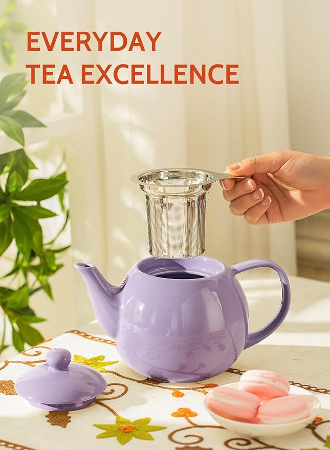 Sweese Teapots for Tea, 27 oz Porcelain Tea pot with Removable Stainless Steel Infuser, Tea Pots for Loose Tea - Purple - Bloomnest