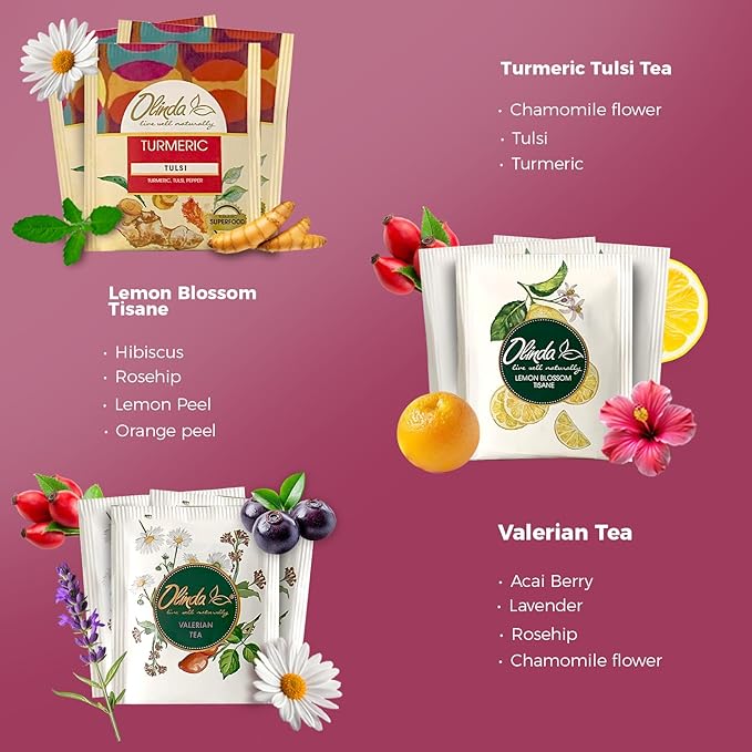 Olinda Healing Flowers & Roots Gift Box Natural Caffeine Free Tea Herbal Tea Bags Healthy Beauty Tea Wellness Stress Relief Tea Sampler Gift Set Premium 9 Vareity Individually Wrapped 45 Tea Bags 1 Tea Gift Box for Women - Bloomnest