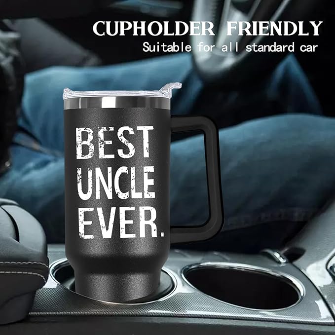 Ceovfoi 40 oz Uncle Tumbler with Handle Lid and Straw,Black Uncle Stainless Steel Cups Mug water Botter,Fathers Day Gift For Uncle From Niece, Nephew - Bloomnest
