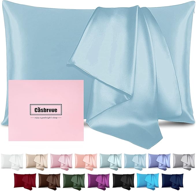Silk Pillowcase for Hair and Skin Mulberry Silk Pillowcase Soft Breathable Smooth Both Sided Natural Silk Pillowcase with Zipper Beauty Sleep Silk Pillow Case 1 Pack for Gift(Standard,Baby Blue) - Bloomnest