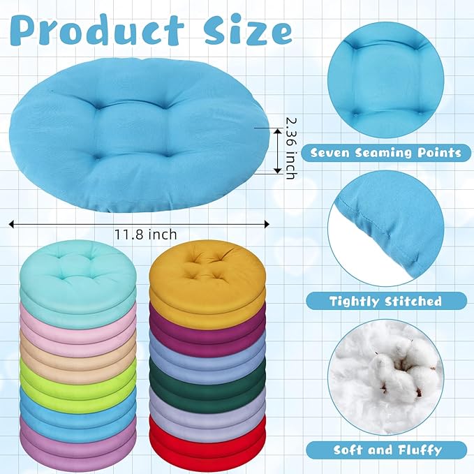 Tinideya 24 Pcs Round Floor Cushions Floor Pillows Meditation Seat Pillows Flexible Seating for Adults Kids, Chair Cushions for Classroom, Nursery, Living Room, Yoga(Small 11.8 Inch,Multi Color) - Bloomnest