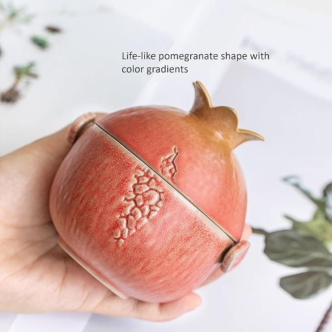Pomegranate Shape Travel Teapot, Portable Ceramic Tea Set, 1 Pot 3 Mini Cups, Tea Set for One to Three, Tea Gift for Tea Lovers - Bloomnest