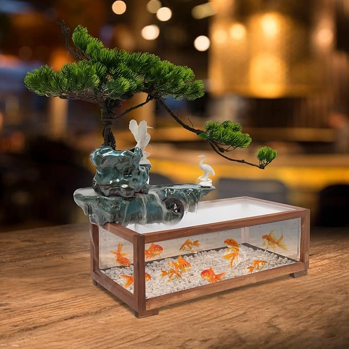 Tabletop Water Fountain, Indoor Waterfall with Mist Maker and Water Wheel for Home Office Decor for Good Luck Wealth - Bloomnest