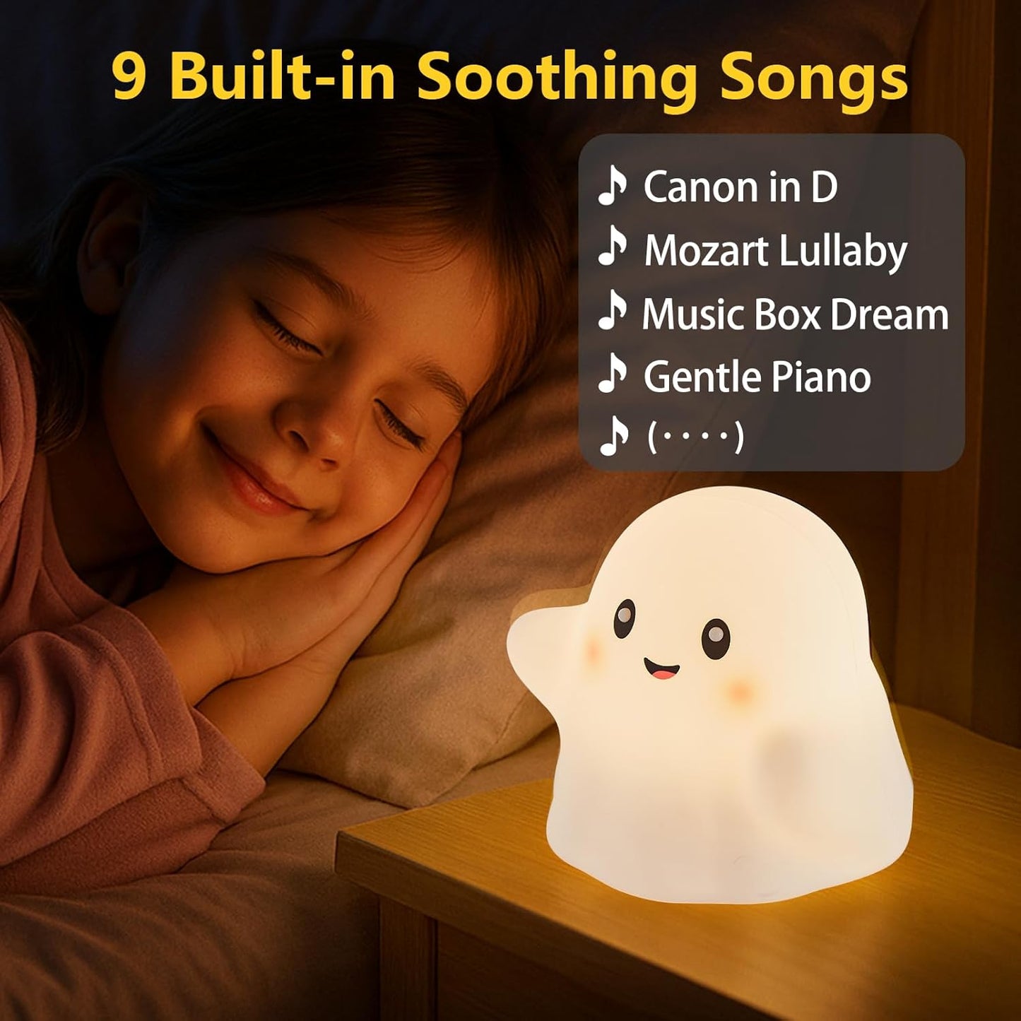 RGB Ghost Night Light – Color-Changing Tap Control Fun Toy for Kids, Soft Squishy Silicone Lamp with Sounds, Dimmable Rechargeable Bedside & Table Lamp, Funny Gift for Boys & Girls