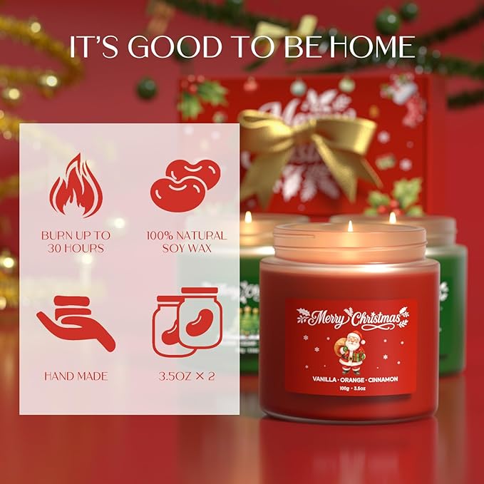Christmas Candles, Soy Candles for Women & Men, Holiday Candle Gift Set for Women, Perfect Christmas Gifts for Mom, Dad, Teachers, Friends & Loved Ones - Bloomnest