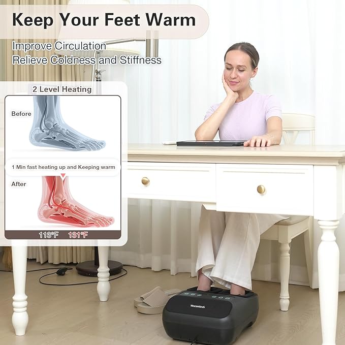 Shiatsu Foot Massager with Heat, Electric Foot Massager Machine for Plantar Fasciitis Neuropathy with Remote Control, Adjustable Vibration and Compression (Black)