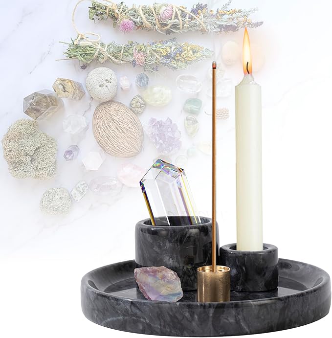 4 in 1 Marble Incense Holder, Natural Marble Incense Burner for Meditation, 9 Incense Holes Suitable for Most Incense Types (Black) - Bloomnest