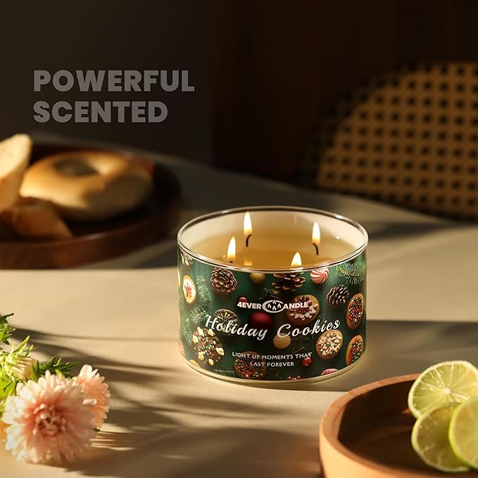 Over 50 Hours Jar Candle - 4-Wick Long-Lasting Scented Candles, 18oz Natural Soy Wax Candle for Home, Candle Gifts for Women & Men, Holiday Cookies - Bloomnest