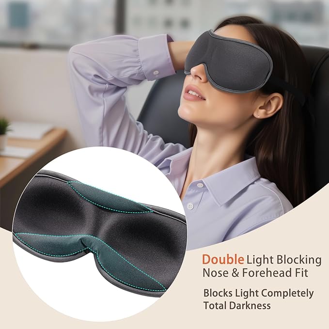 Ultra-Thin 3D Sleep Mask for Side Sleepers, Men, Women, Lash Extensions – Soft, Breathable and Lightweight Blackout Sleeping Eye Mask for Travel, Naps, Airplane, Adjustable, Mens (Gray) - Bloomnest