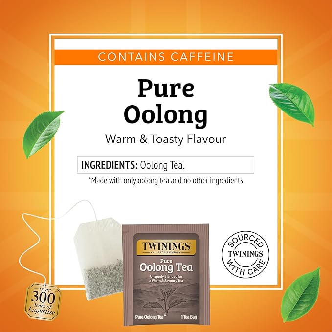 Twinings Pure Oolong Tea Individually Wrapped Bags, 20 Count (Pack of 6), Warm, Nutty Flavour & Golden Colour, Caffeinated, Enjoy Hot or Iced, 120 Teabags - Bloomnest
