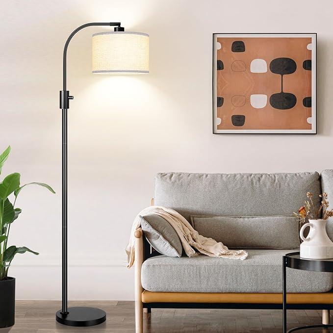 [Upgraded] Dimmable Black Floor Lamp, 1200 Lumens LED Edison Bulb Included, Arc Floor Lamp for Living Room Modern Standing Tall Floor Lamps with Linen Shade for Bedroom Office Reading Room Nursery - Bloomnest