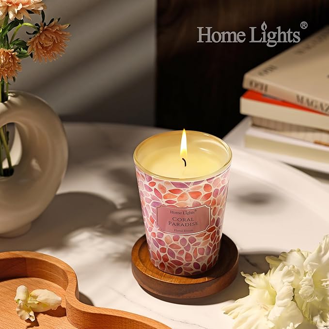 HomeLights Coral Paradise Scented Candles | 6.7oz Soy Candles Bohemian Natural Textures Large Candle Jars | Ideal Candle Gifts for Events, Home Decor Stress, Relief & Relaxation - Bloomnest