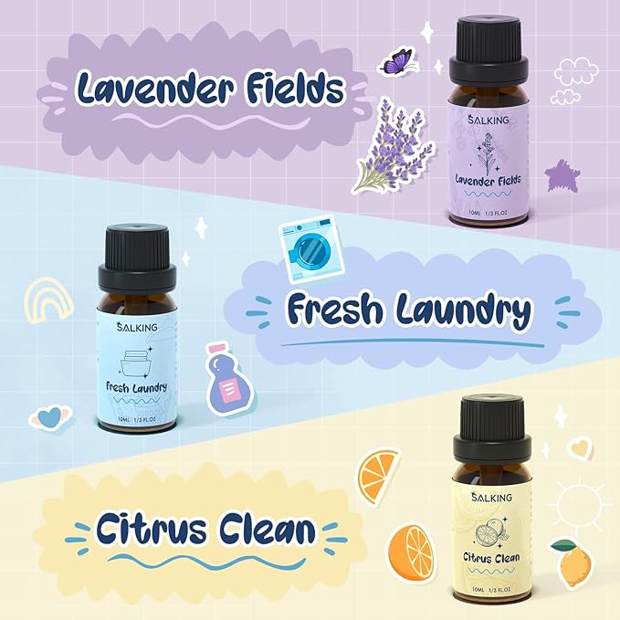 SALKING Laundry Collection Essential Oils Set, Pure Essential Oil for Diffuser, Clean Aromatherapy Fragrance Oil Gift Set, Use with Wool Dryer Balls, Citrus Clean, Lavender Fields, Still Breeze - Bloomnest