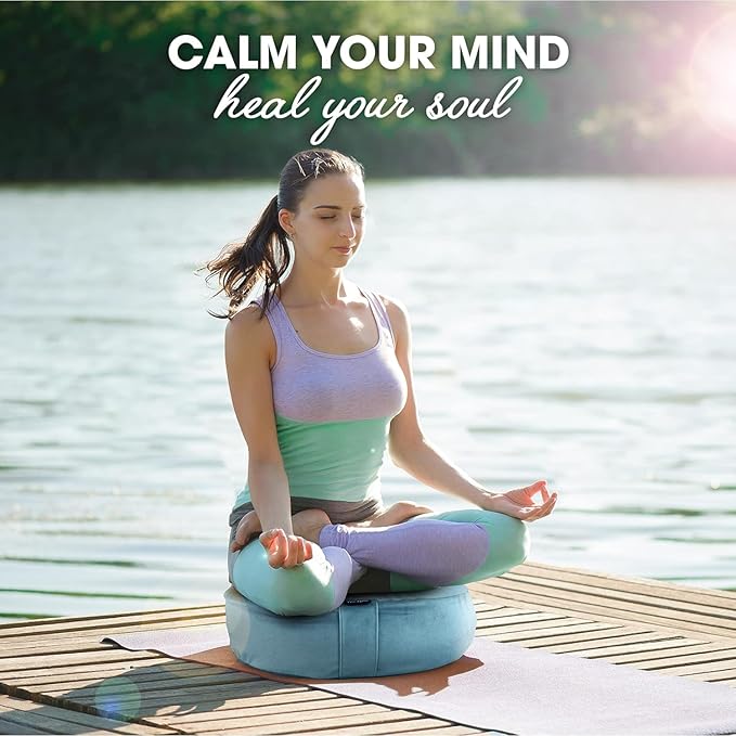Yes4All Foam Zafu Buckwheat, Mandala Pattern Yoga Bolster Pillows, Floor Meditation Cushion, A. Sky Blue-Upgraded - Bloomnest