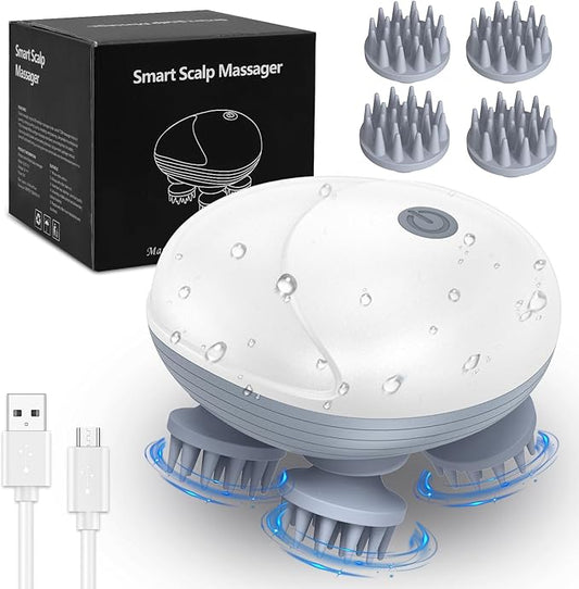AMIR Upgraded Electric Scalp Massager, Portable Head Massager with Kneading 96 Massage Nodes, Handheld Head Scratcher Massager for Stress Relax and Pain Relief, Ideal Valentine‘s Day Gift for Her/Him AMIR