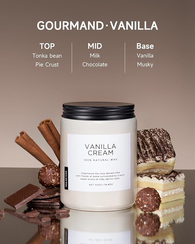 M&SENSE Vanilla Soy Candles, Large 19.4oz Non Toxic 110 Hours Burning Time 100% Natural Organic Soy Wax Candle, Relaxing Aromatherapy Scented Housewarming Gift for Women and Men - Bloomnest