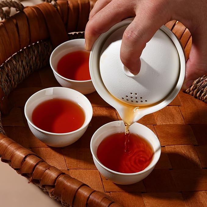 Porcelain Chinese Gongfu Tea Sets for Adults Portable Kungfu Teapot and Cup Set Small Ceramic Tea Party Set Travel Teaset with Lid for Home Gifting Outdoor and Office (White) - Bloomnest