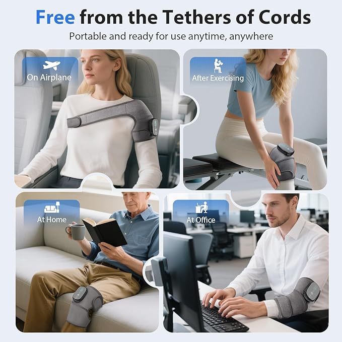 Heated Knee Massager, Foot Massager with Heat, Shoulder Massagers with Heat, Knees Warmers Wrap, 3-in-1 Vibration Heating Pad for Knee, Shoulder, and Elbow, Adjustable Size, Gifts for Dad Mom (Grey)