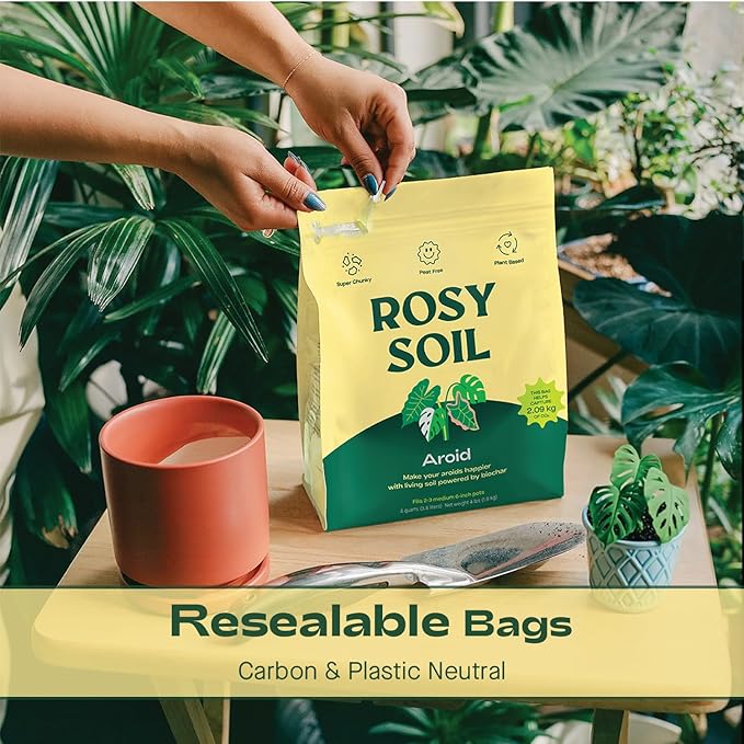 Rosy Soil Aroid Soil Potting Mix - Peat-Free, Microbially Active Biochar Powered Soil for Aroids - Superior Aeration & Drainage for Aroid Plants - Ideal for Indoor Gardening - 4 Quarts - Bloomnest