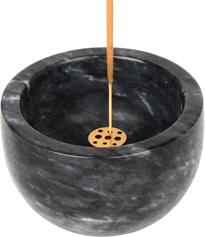 Natural Marble Incense Holder with Brass 9 Holes Incense Stick Holder, Incense Burner ash Catcher, for Meditation Incense Burning, Easily Grab Incense Ash (Black), XL-01 - Bloomnest