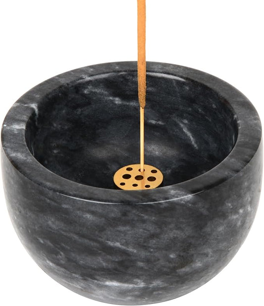 Natural Marble Incense Holder with Brass 9 Holes Incense Stick Holder, Incense Burner ash Catcher, for Meditation Incense Burning, Easily Grab Incense Ash (Black), XL-01 - Bloomnest