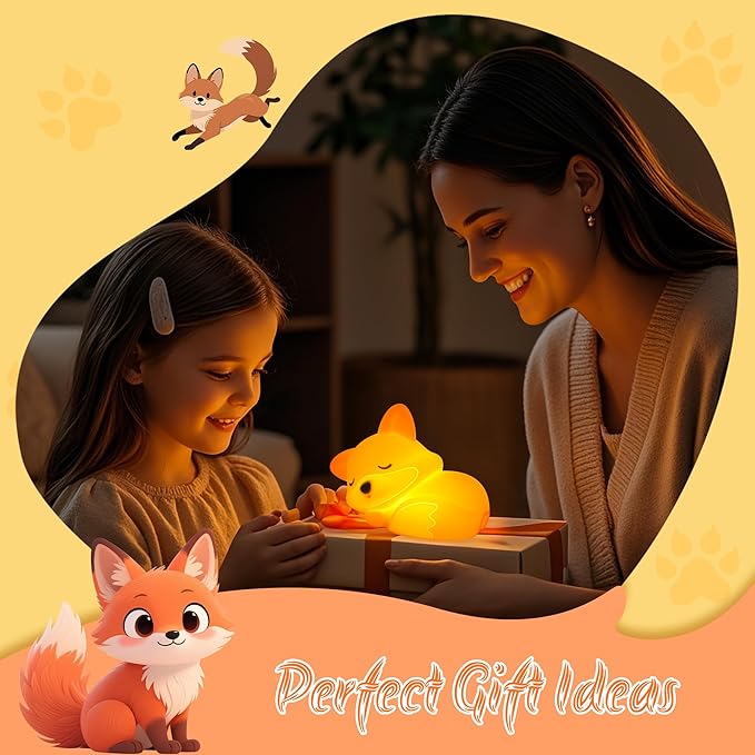 YuanDian Fox Night Light, Squishy Fox Silicone Lamp Novelty Gifts, Rechargeable Dimmable Timer Bedside Touch Nightlight for Breastfeeding Toddler Baby Kids - Bloomnest