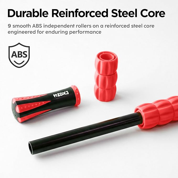Muscle Roller & Massage Roller Stick for Athletes - Lymphatic Drainage Support, Relieves Muscle Soreness, Cramping & Tightness - Targets Legs, Arms, Back & Calves （Red - 18inch） - Bloomnest