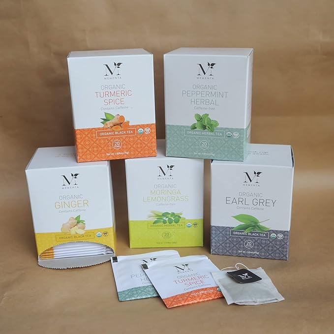 Mementa Inc Organic Moringa Lemongrass Herbal Tea Bags - 20 Individually Wrapped Bags Per Box, Pack of 6 Boxes - Premium Natural Ingredients for a Refreshing and Healthy Beverage - Bloomnest