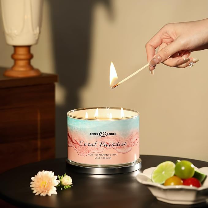 Coral Paradise Scented Candles, 18oz Soy Candles Non Toxic 4-Wick Large Candle Jars, Over 50 Hours of Burning Time, Ideal for Gifting, Events, Home Decor - Bloomnest