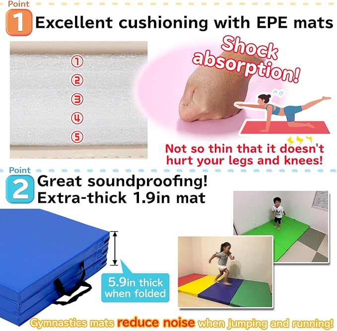 Gymnastics Mat Folding Stretch Mats 71"x24"x2" Exercise Muscle Training Children Play Horizontal Bar Mat Yoga Sports Soundproof Home Use - Bloomnest