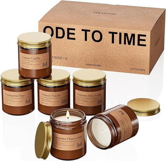 M&SENSE 6 Pack Candles Gift for Home Scented Aromatherapy Candle Set for Women Soy Wax Long Lasting Amber Jar Candles Gift for Birthday Housewarming Mother's Valentine Day - Bloomnest